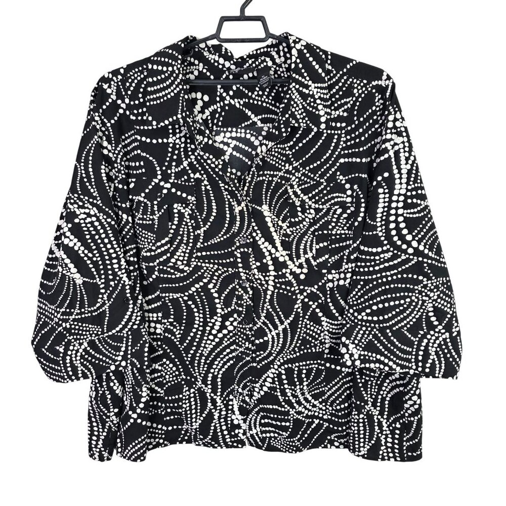 Womens Maggie Barnes Black & White Dotted Blouse Button Up Polyester Stretch 5X - Picture 1 of 6